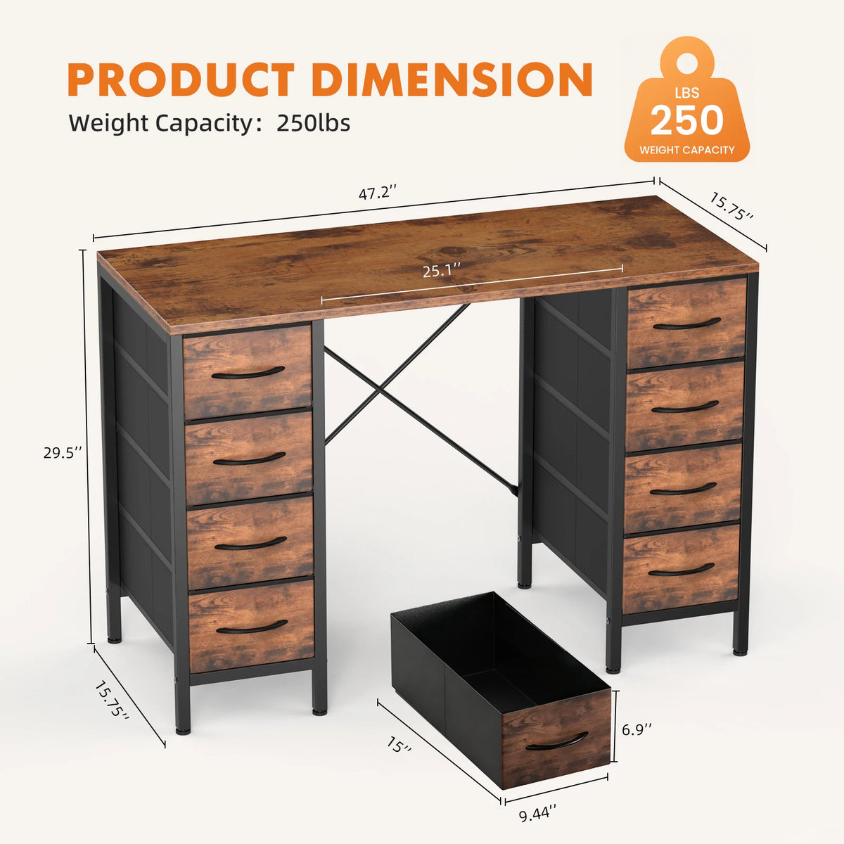 JHK Computer Desk With Eight Fabric Drawers And Reinforced Frame