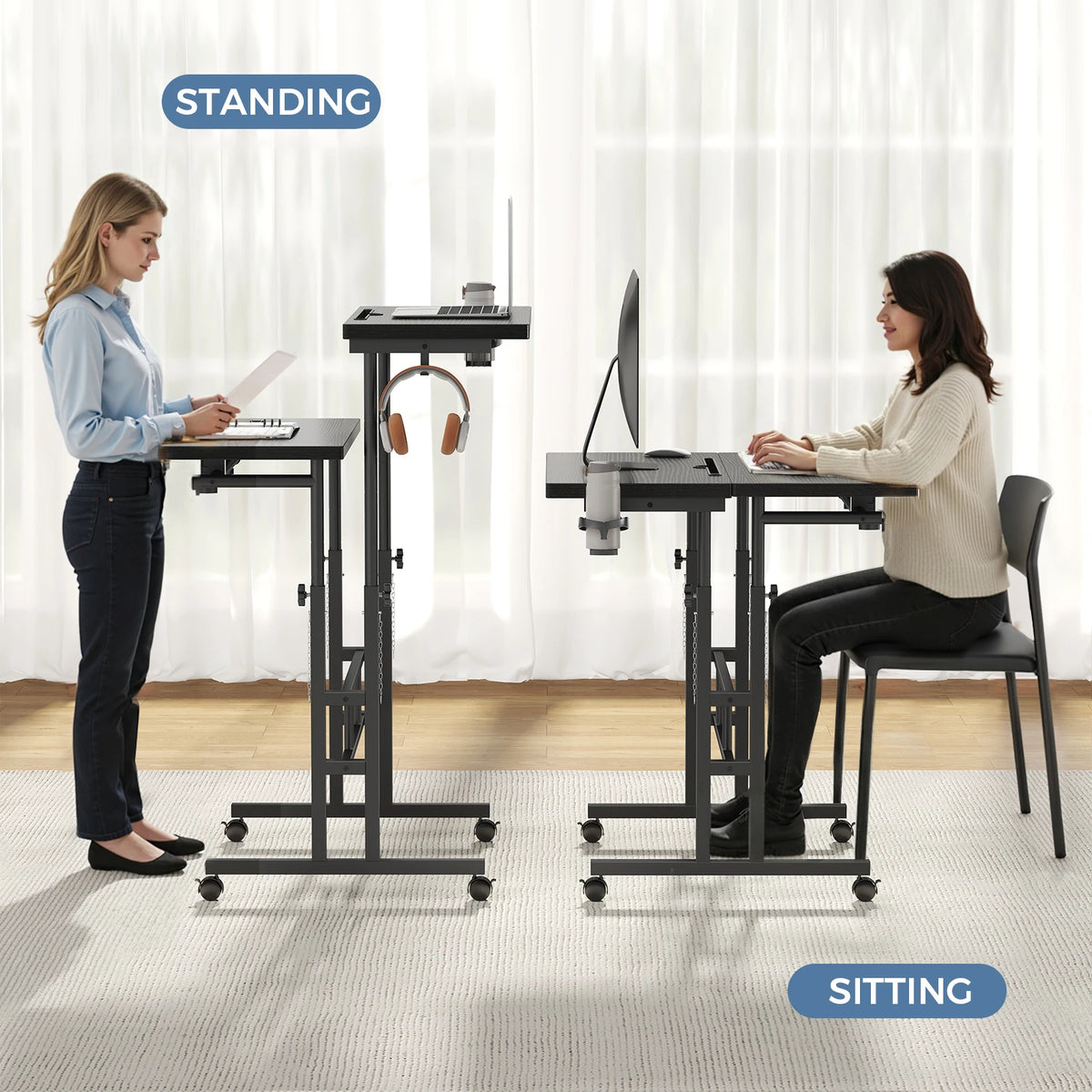 MCQ Rolling Height Adjustable Standing Computer Desk for Home Office