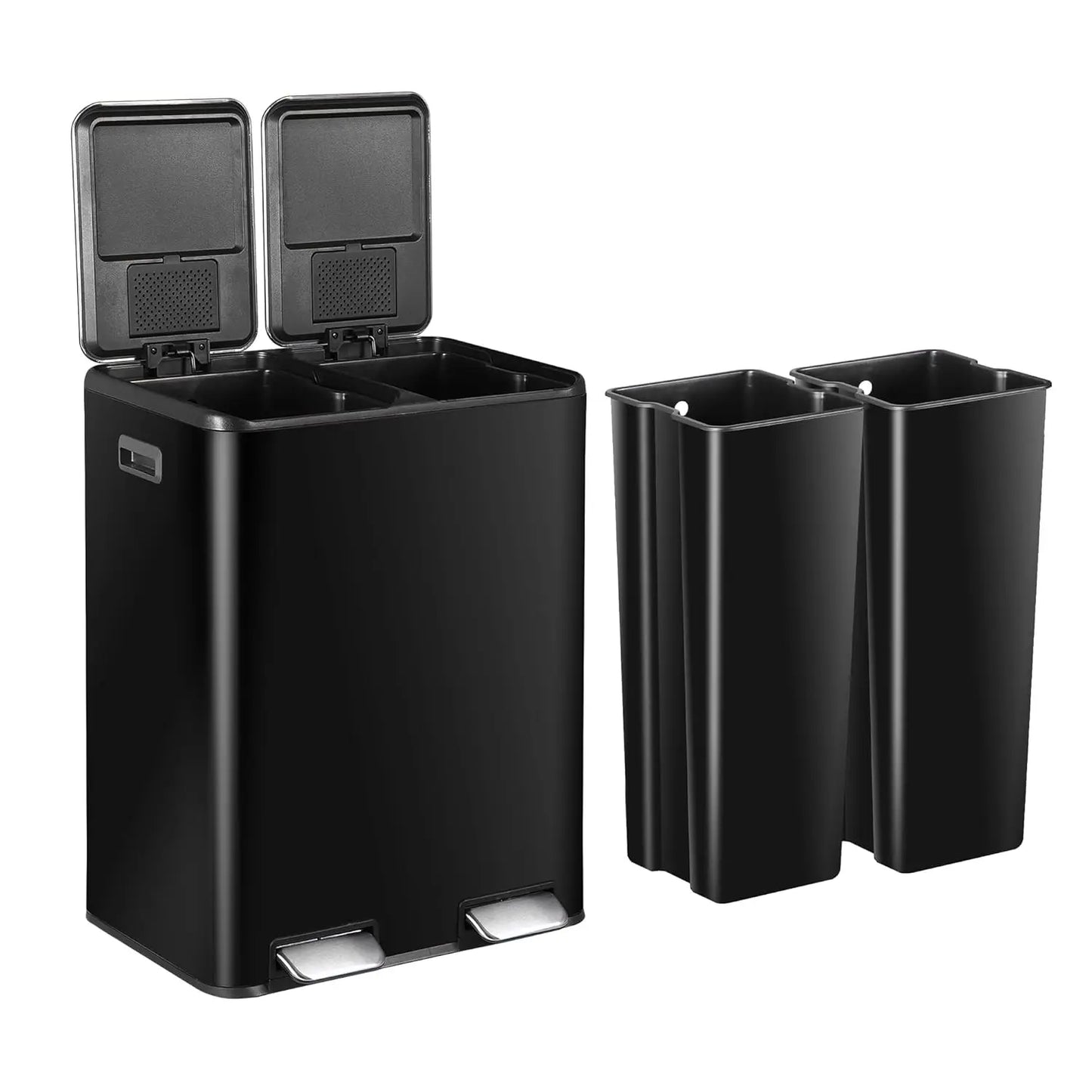 Durable Dual Stainless Steel Kitchen Trash Can With Pedal Recycling