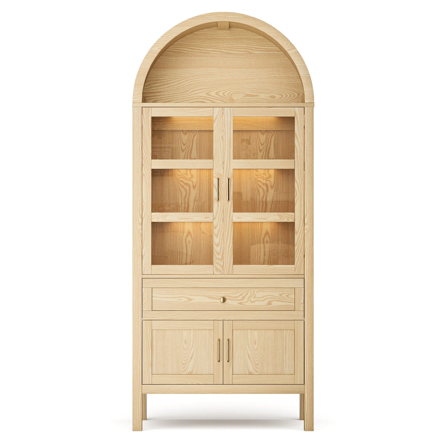 Cottinch Arched Wood Bookcase With Adjustable Shelves And Dimmable LED Lights