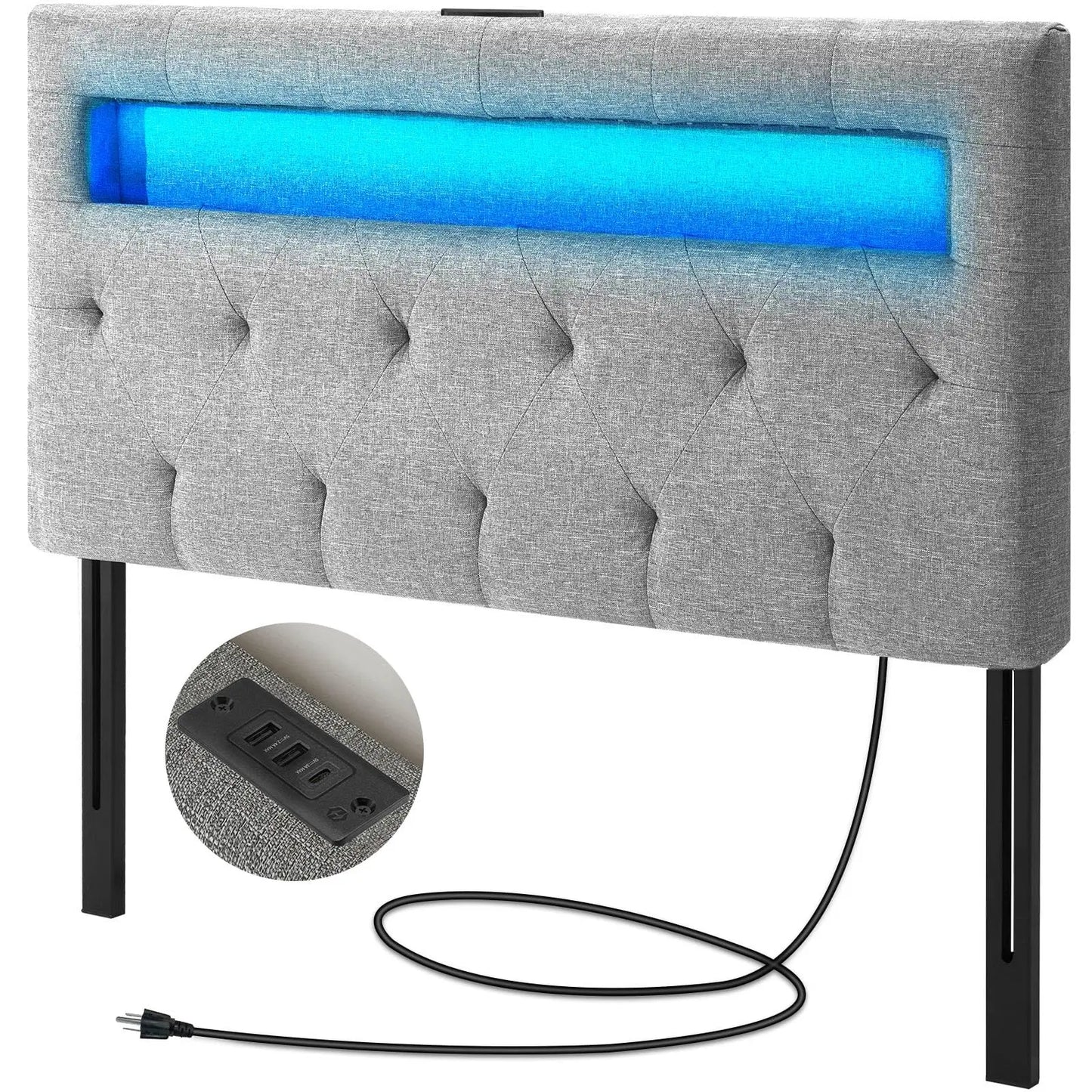 XIUWO LED Headboard For Queen Bed With USB Type-C Port