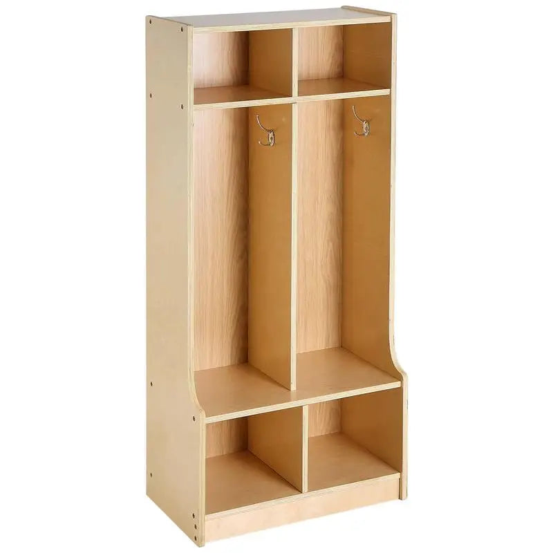 2-Section Kids Coat Locker, Wooden Toddler Cubby Storage Organizer with 4 Hooks & Anti-Tip Kit, Modern Kid Coat Cubbies with 4 Small Open Storage Boxes for Home, Kindergarten, Daycare, Natural