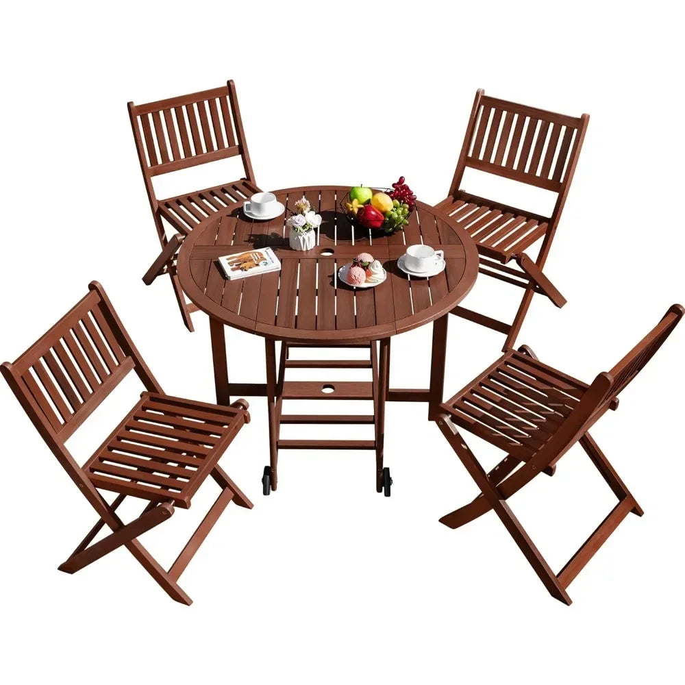 BestsellerDurability outdoor acacia wood 5-piece patio dining set with folding round table and chairs for backyard, balcony, and