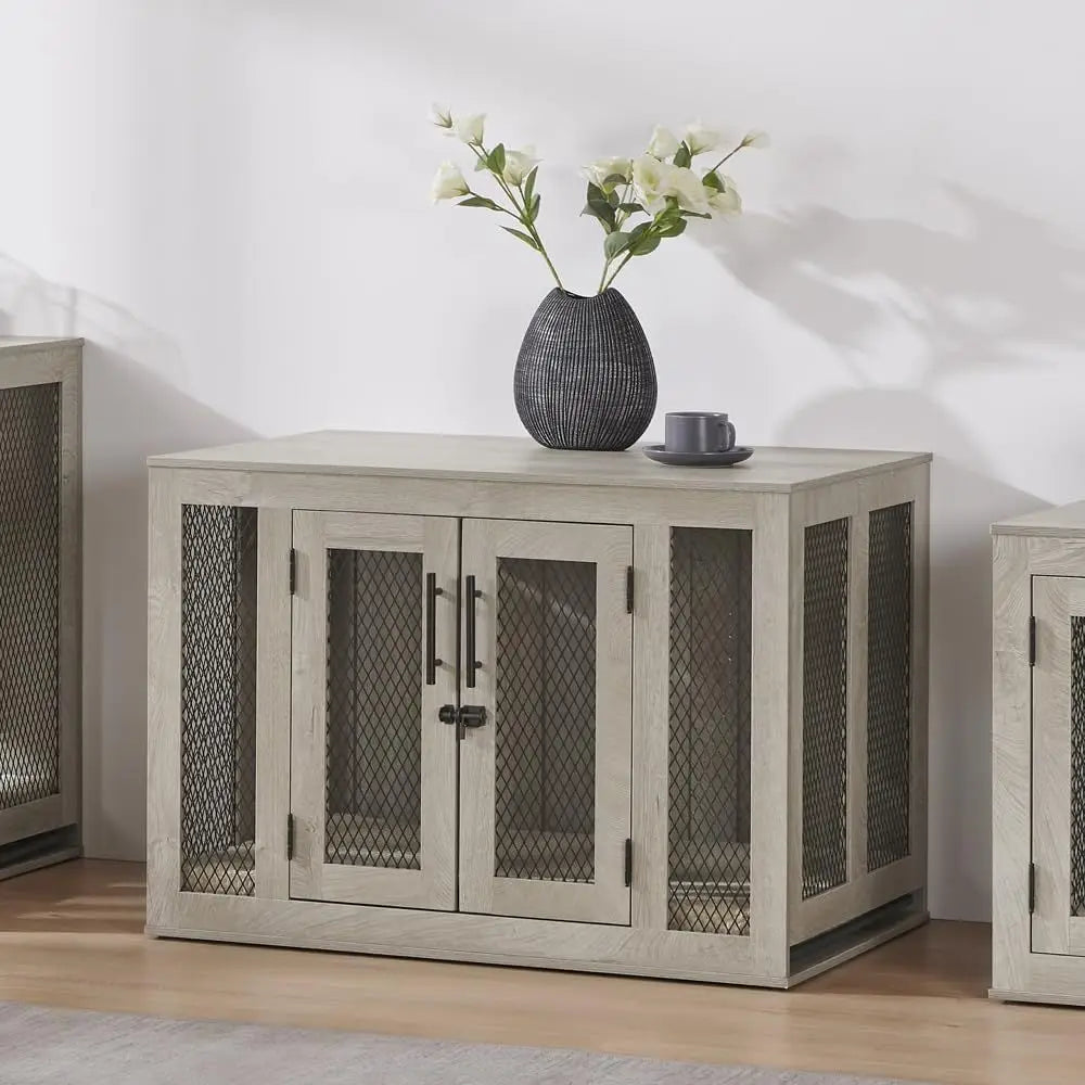 Furniture Style Dog Crate With Cushion Tray And Double Doors