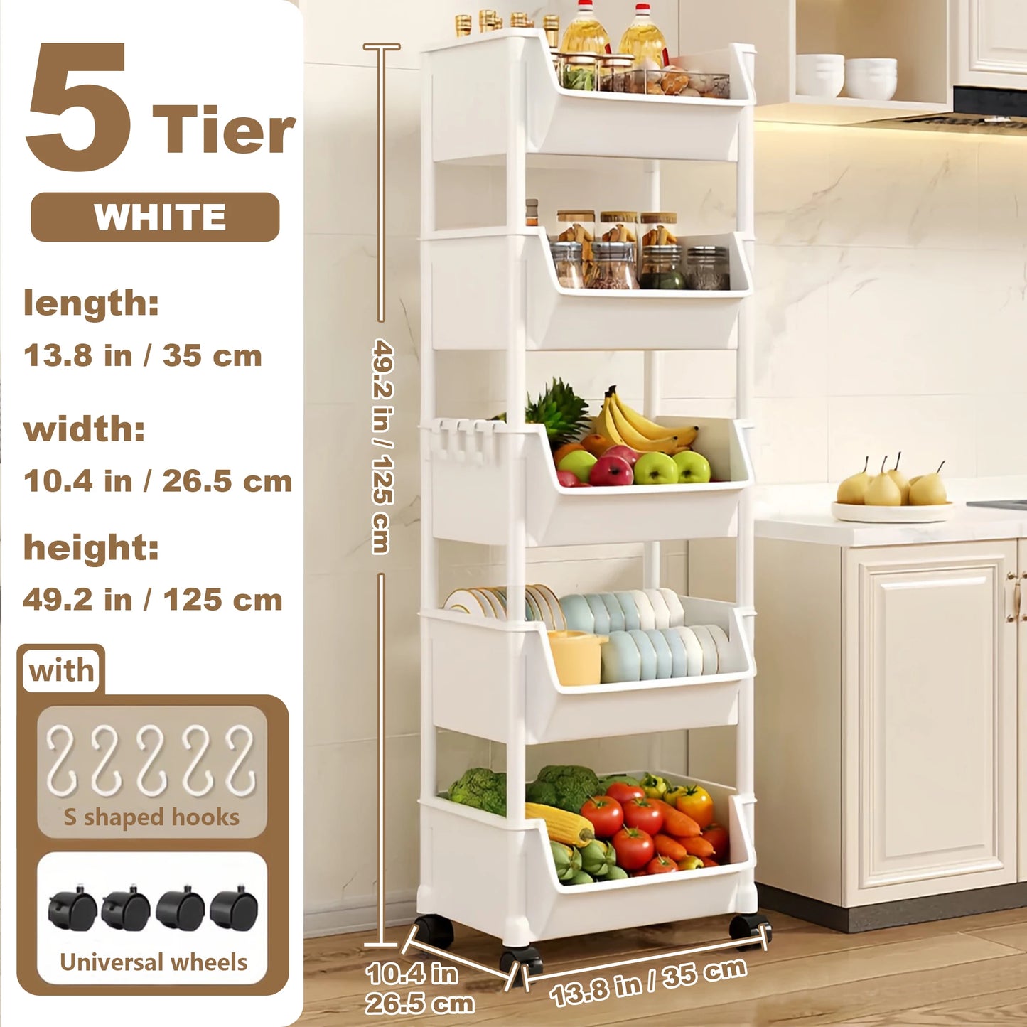 Trolley Bookshelf Storage Rack for Kitchen and Living Areas