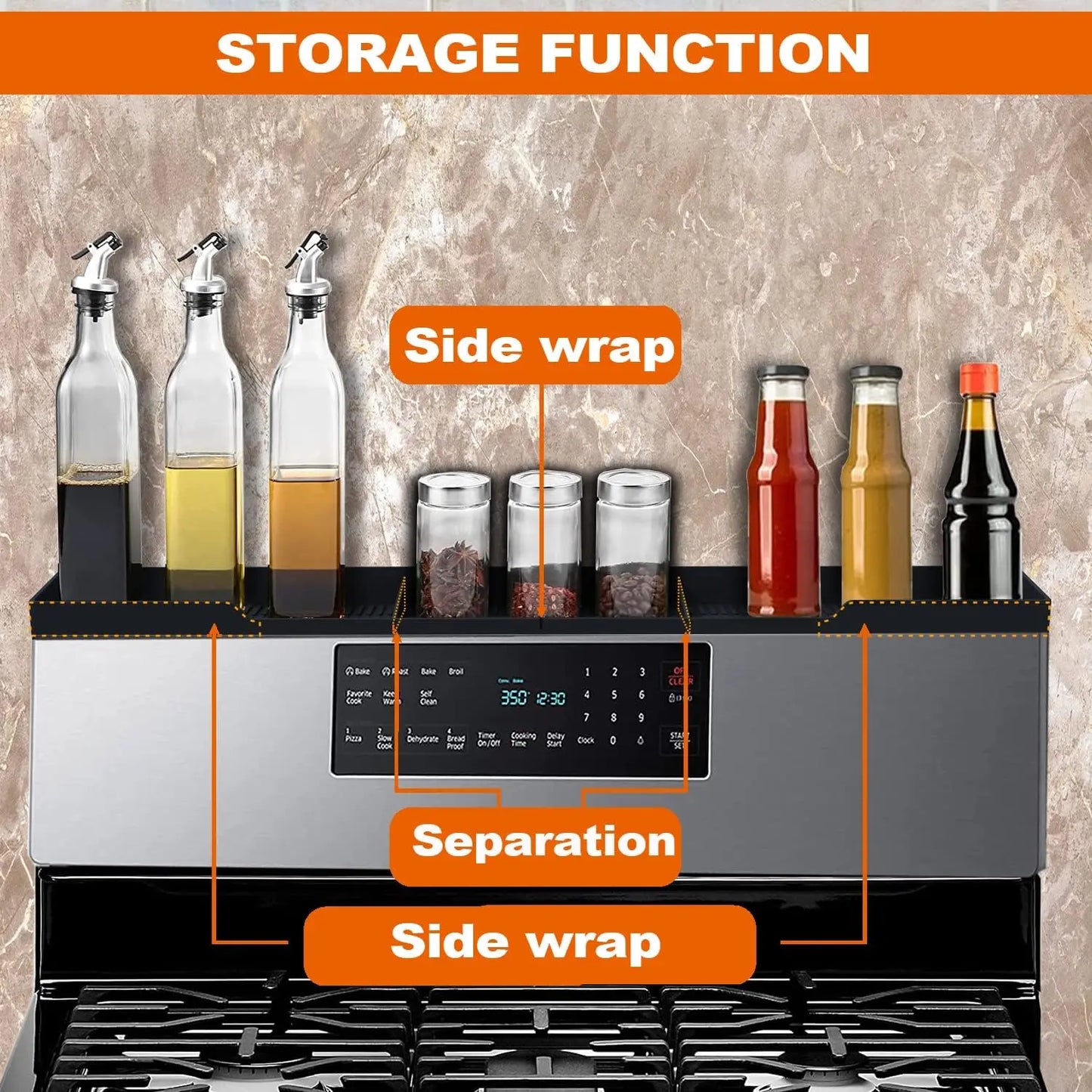 Magnetic Stove Top Shelf Organizer With 3 Compartments Silicone