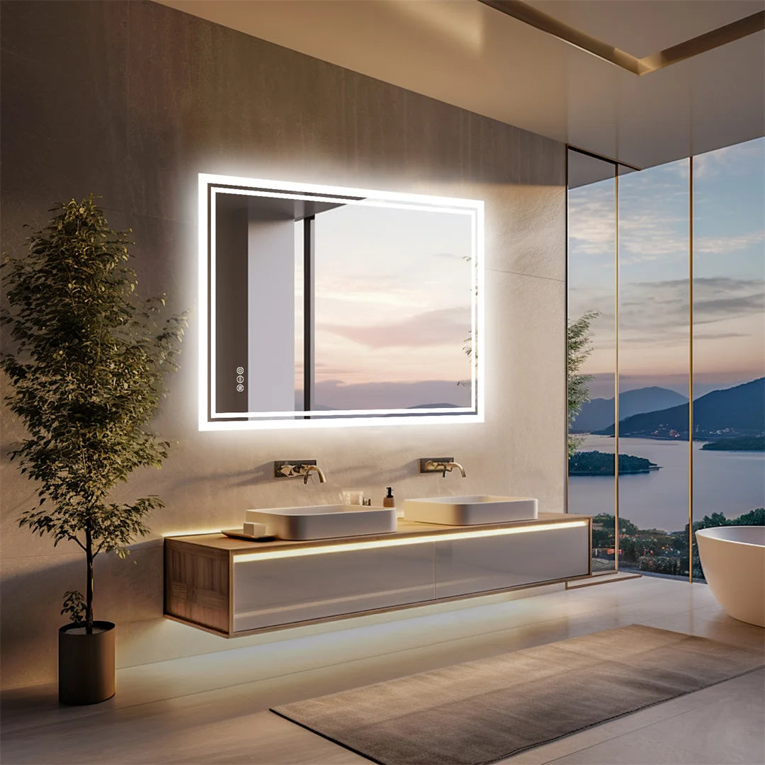 LUVODI Illuminated Backlit Defog Wall Mounted Bathroom Mirror
