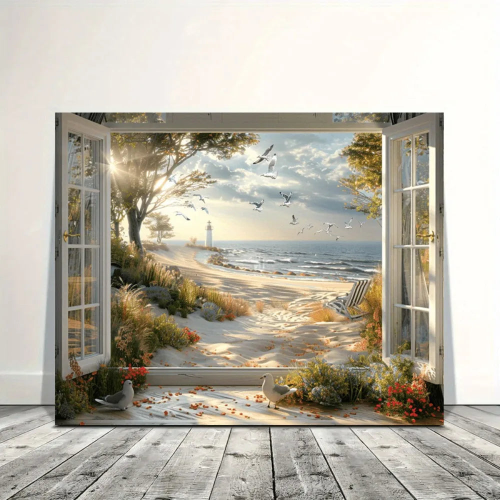 Coastal Landscape Canvas Art With Lighthouse Seascape Wooden Frame