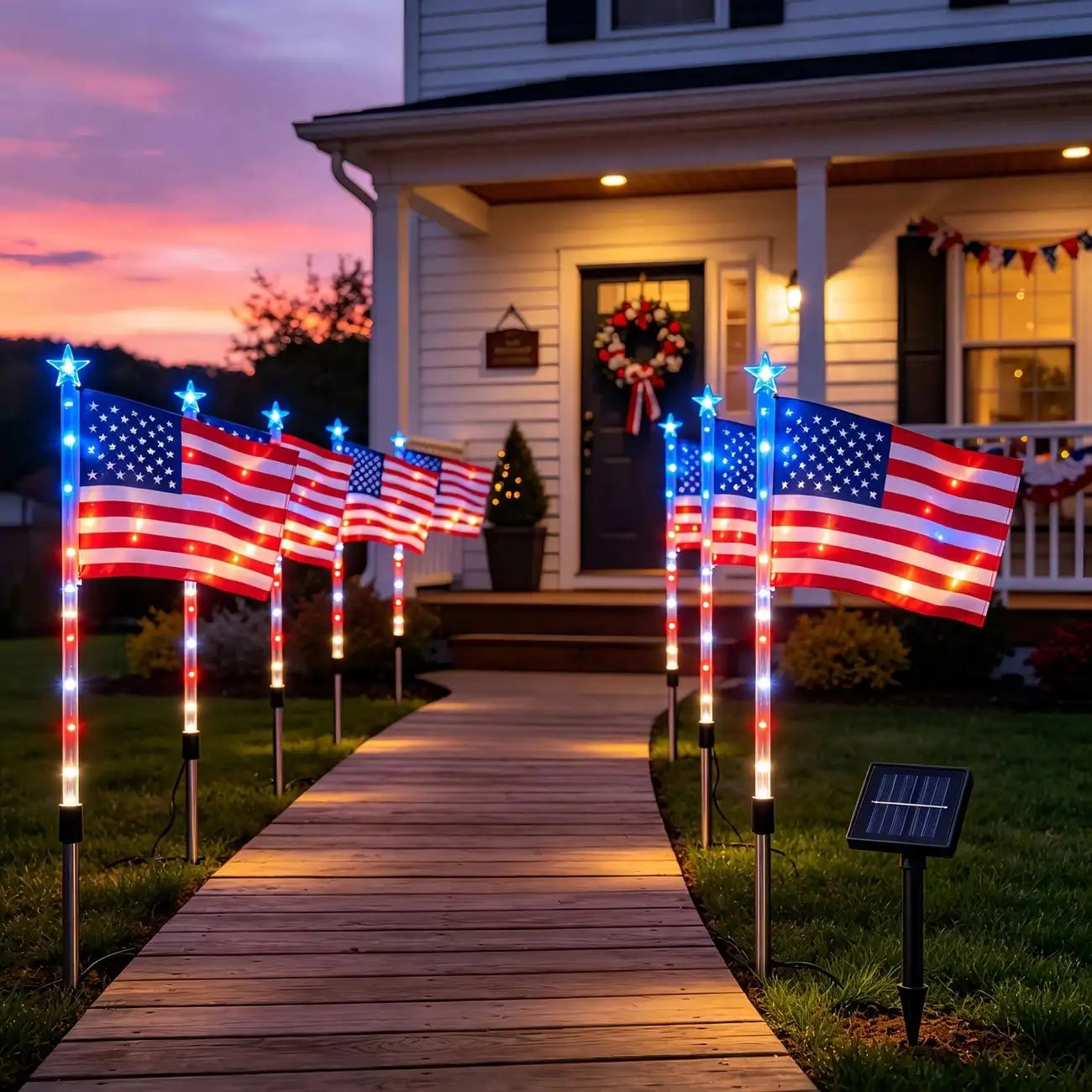 8Pack Solar American Flag Lights Outdoor, 4th Of July Decorations Outdoor, Solar Flag American Lights, 8 Modes Auto On/Off IP65 Waterproof, Solar Flag Lights For Garden,Yard, Pathway, Porch,Independence Day, 250Th Anniversary