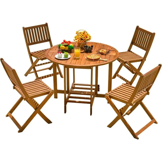 5 Piece Patio Dining Set With Acacia Wood Chairs Outdoor