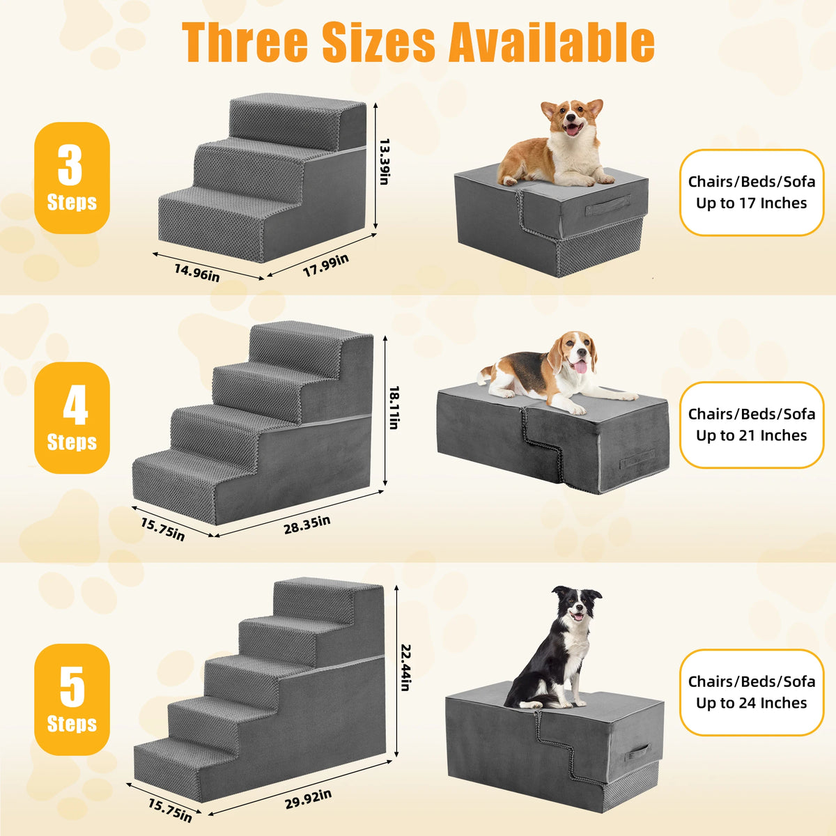 JHK Curved Foam Dog Stairs With Non Slip Pet Staircase