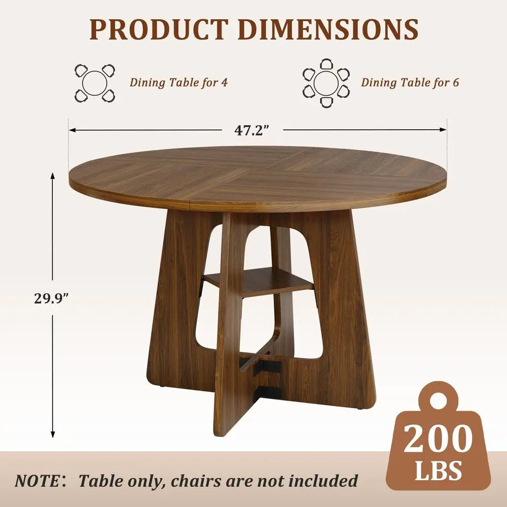 Round Dining Table for 46, 47 Kitchen Table for Dining Room, Circle Farmhouse Kitchen Table, Wood Dinner Table for Kitchen, Liv