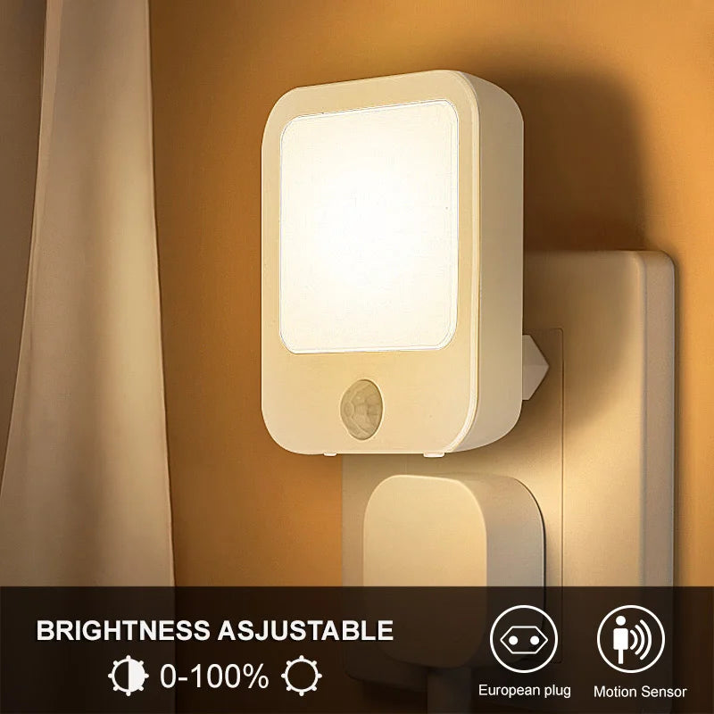 Htomaza Night Light With Motion Sensor LED Plug EU US