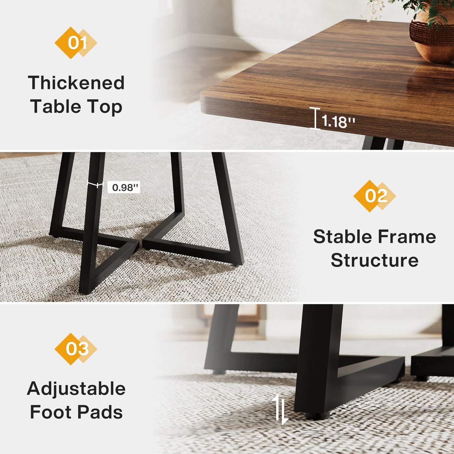 Tribesigns Industrial Square Dining Table With Metal Base Wooden Top