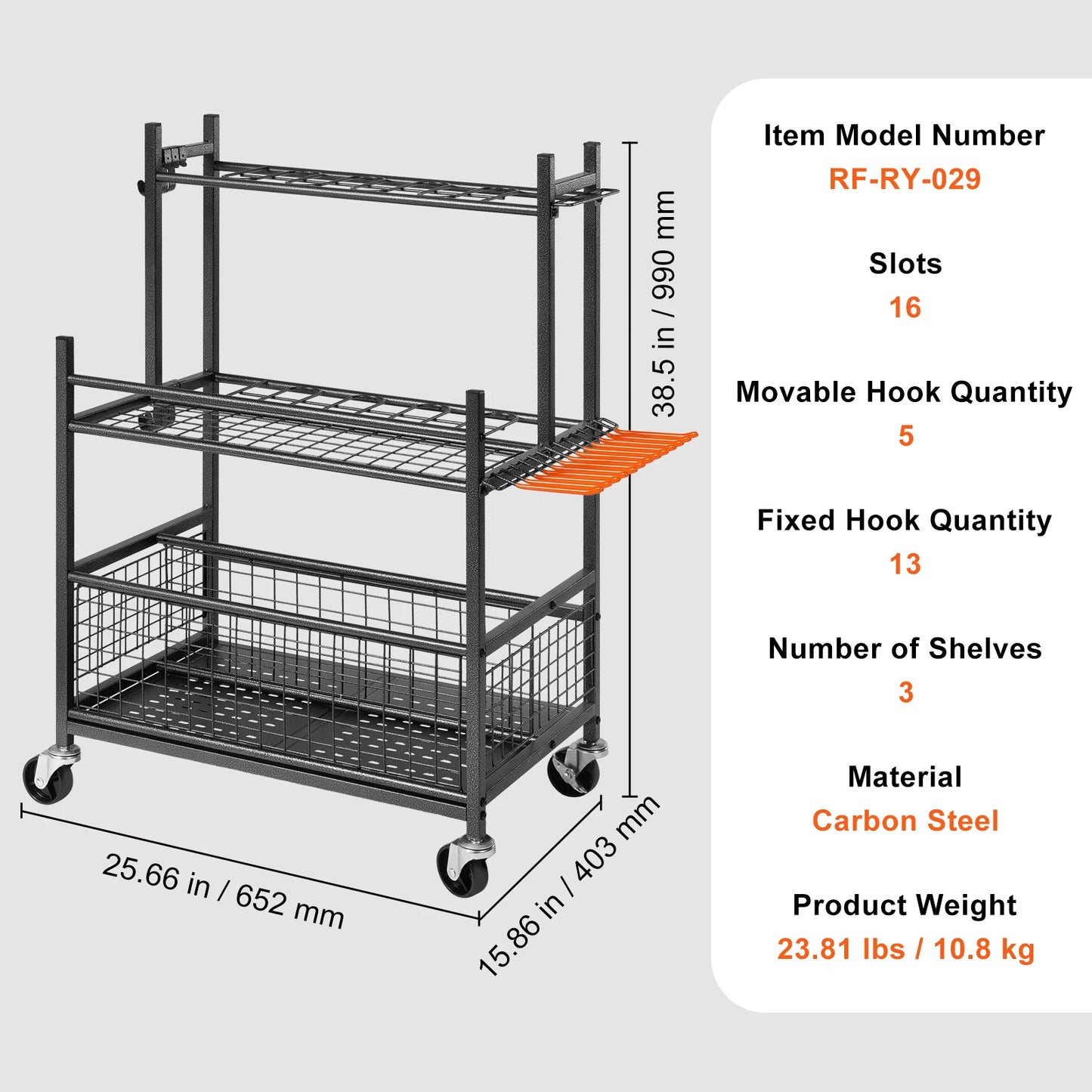Garden Tool Organizer Tower Rack With Hooks Wheels 16 Slot