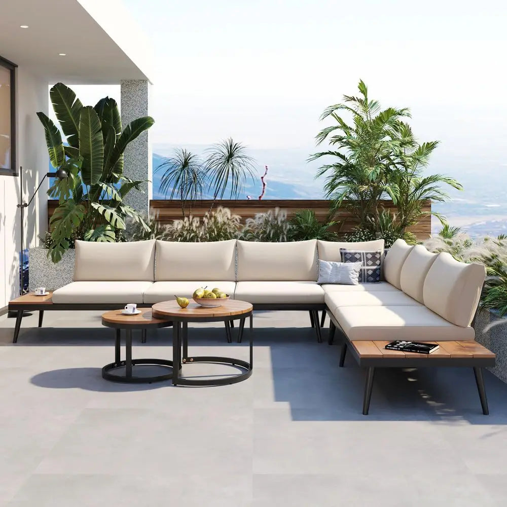 Outdoor Sectional Sofa Set With Nesting Coffee Tables 6-Piece Patio