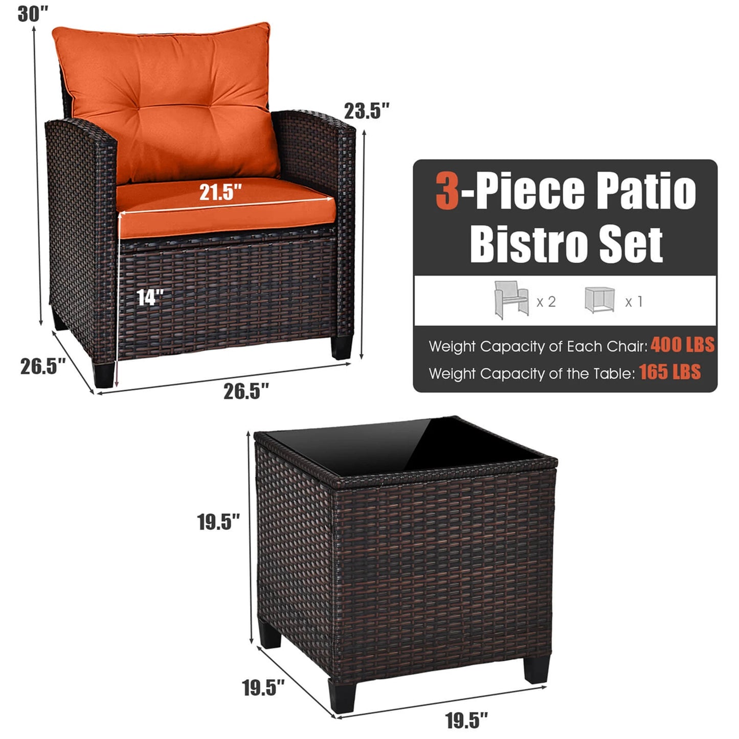 HOMASIS 3-Piece Patio Rattan Sofa Set Cushioned Weatherproof