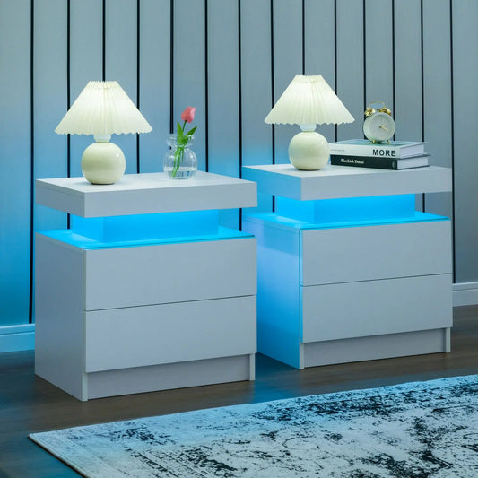 Cubehom Nightstand Set Of 2 With LED Light Two Drawers