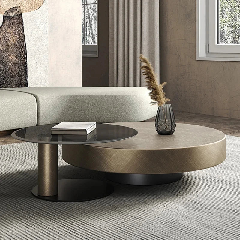 QWC Modern Round Metal Coffee Table for Living Room