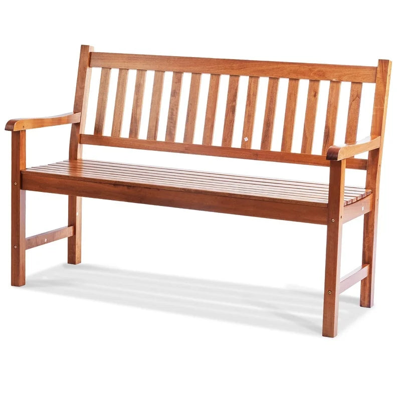 50" Wood Garden Bench with Backrest and Armrests, 800 lbs Capacity, Outdoor Patio Bench for Yard, Park, Front Porch
