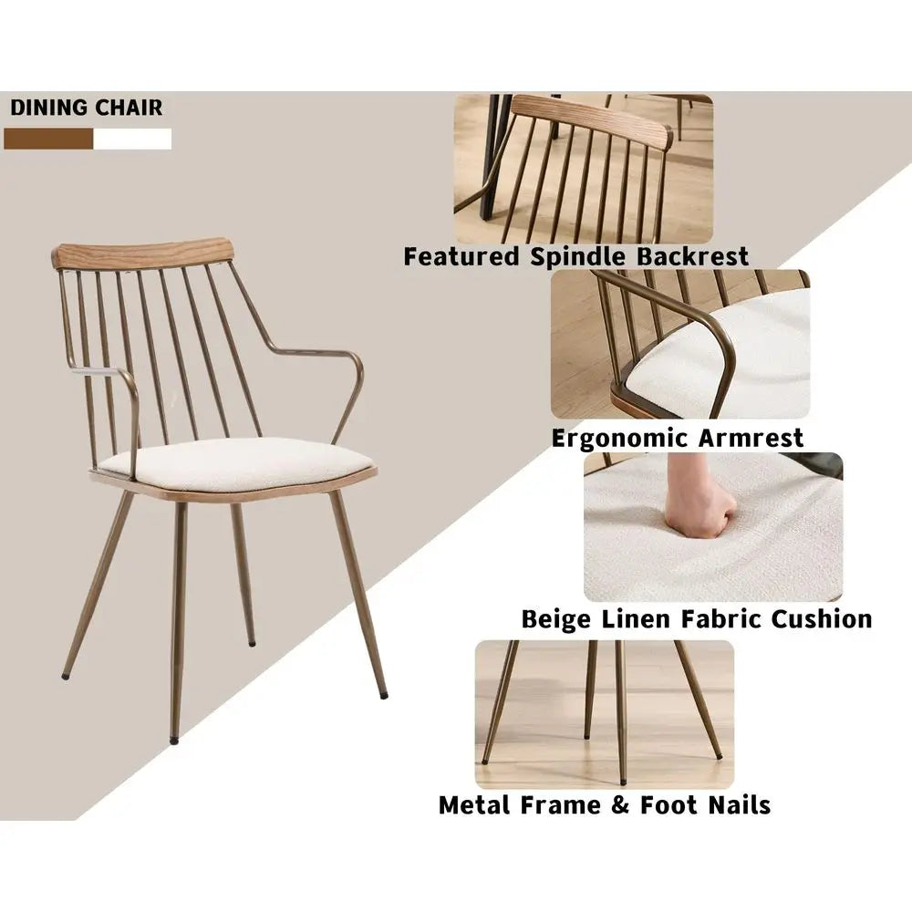 Mid Century Modern Dining Chairs Set Of 6 Linen Upholstery
