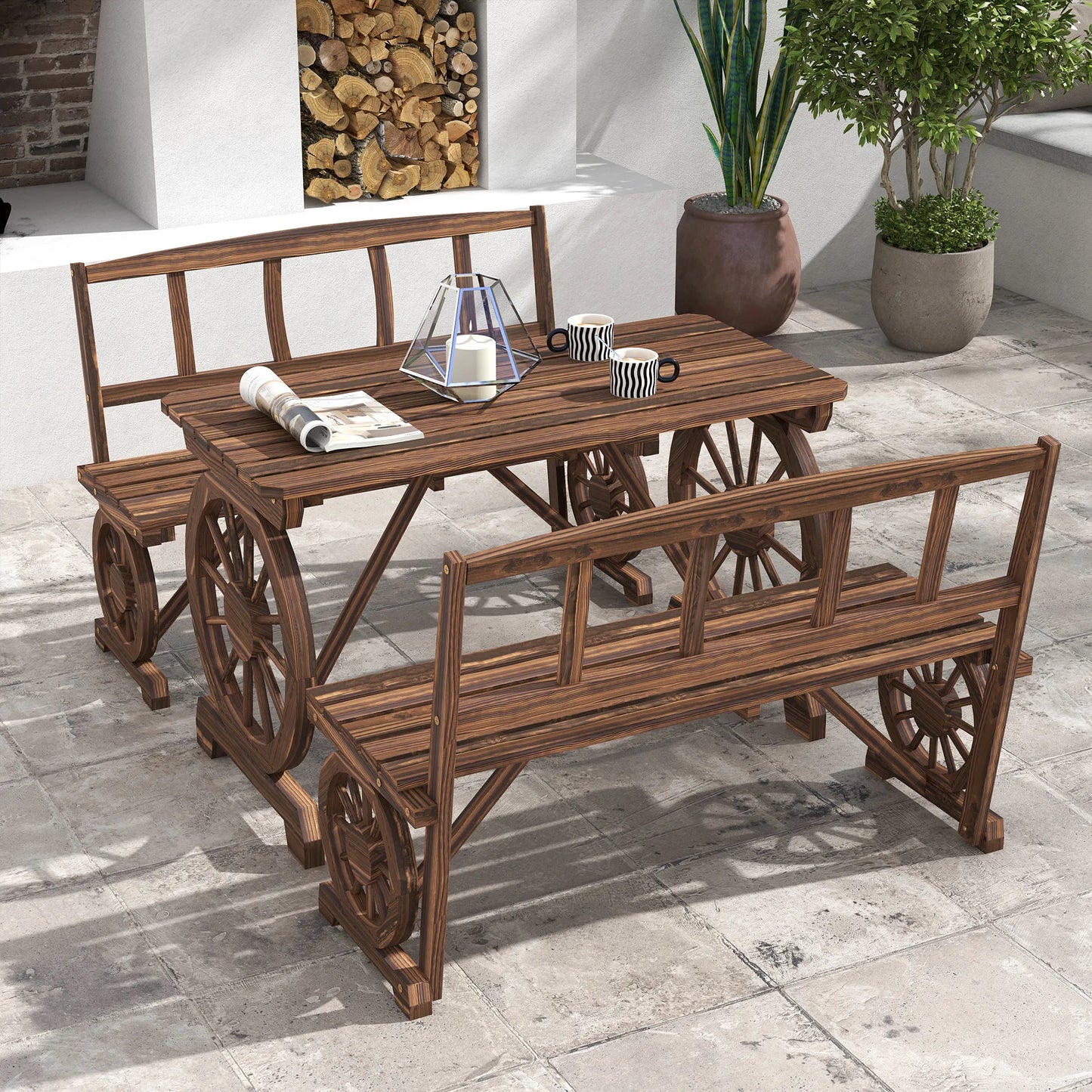 Outsunny Patio Dining Set For Four With Carriage Wheels