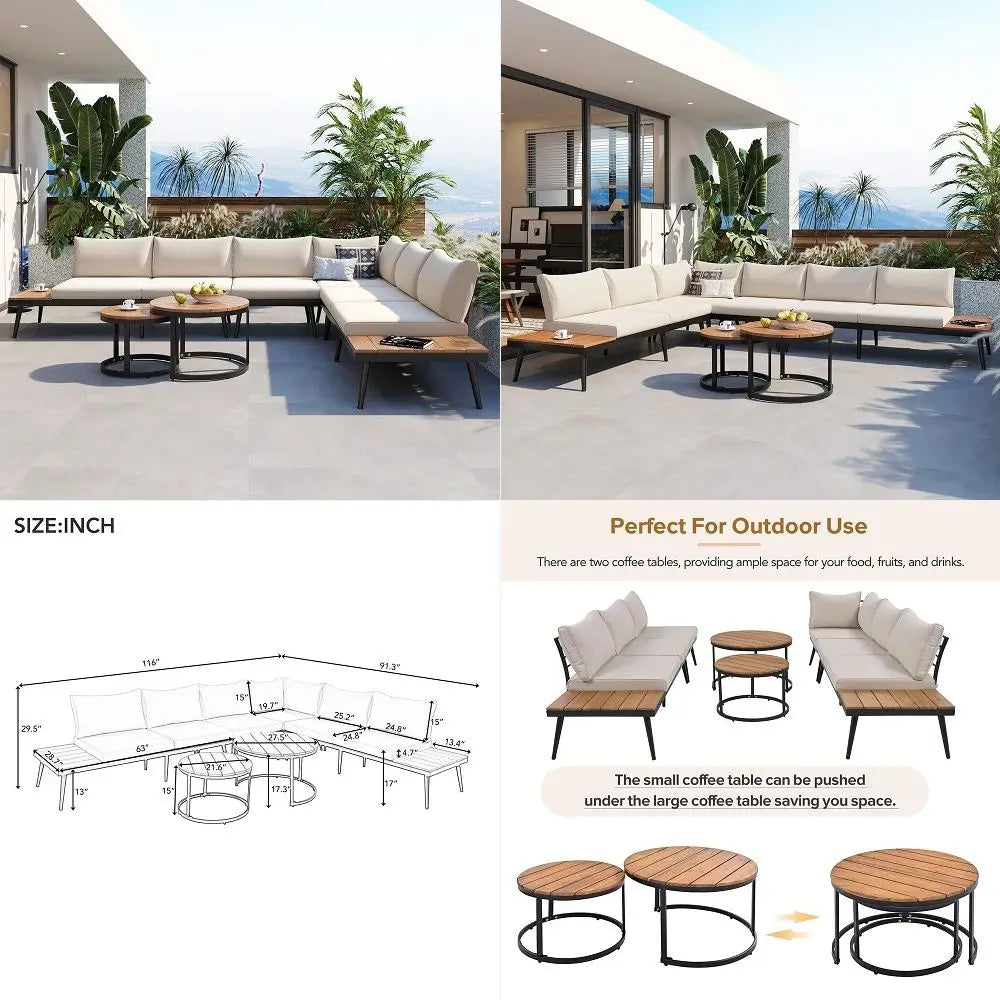 Outdoor Sectional Sofa Set With Nesting Coffee Tables 6-Piece Patio