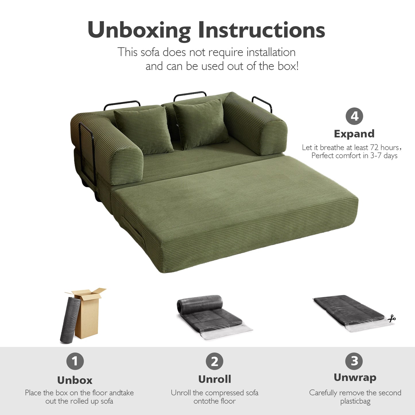 THOLASIS 4-in-1 Cloud Boneless Convertible Floor Sofa Bed