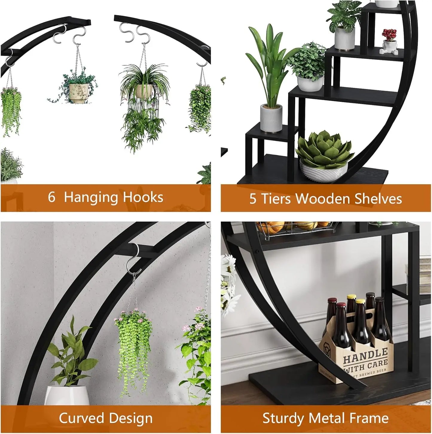 TWISTER.CK 5-Tier Metal Half Moon Plant Stand Indoor Garden Rack