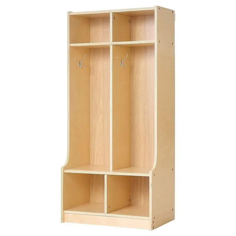 2-Section Kids Coat Locker, Wooden Toddler Cubby Storage Organizer with 4 Hooks & Anti-Tip Kit, Modern Kid Coat Cubbies with 4 Small Open Storage Boxes for Home, Kindergarten, Daycare, Natural