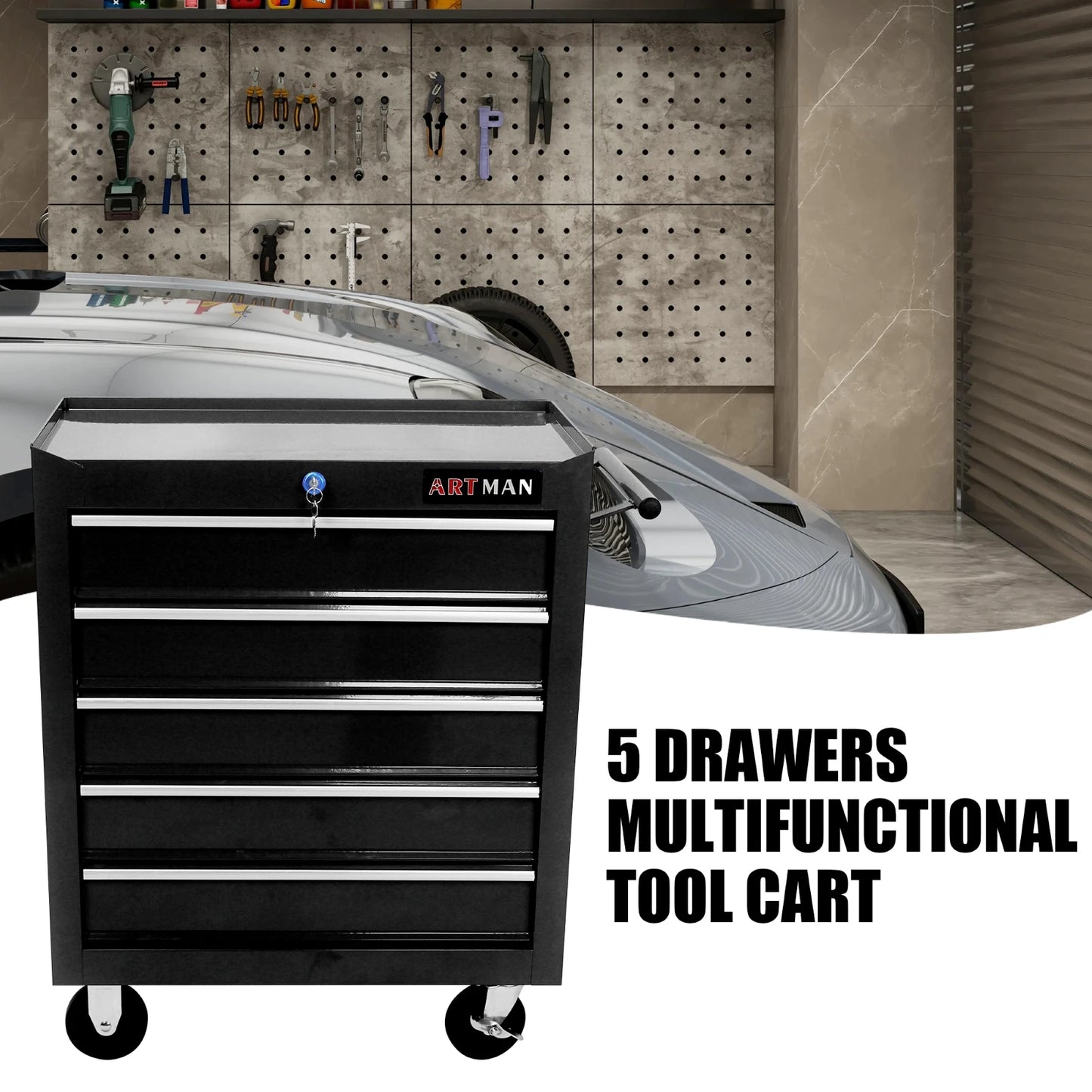 ARTMAN Heavy Duty Rolling Metal Tool Chest With Five Drawers
