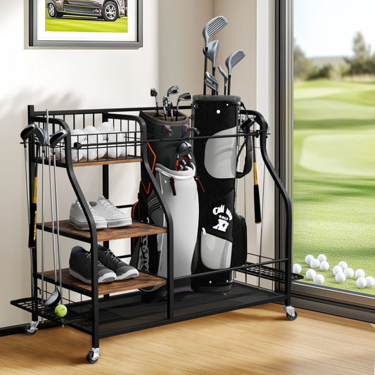 Rolling Golf Bags Storage Rack With Wheels For Sports Gear