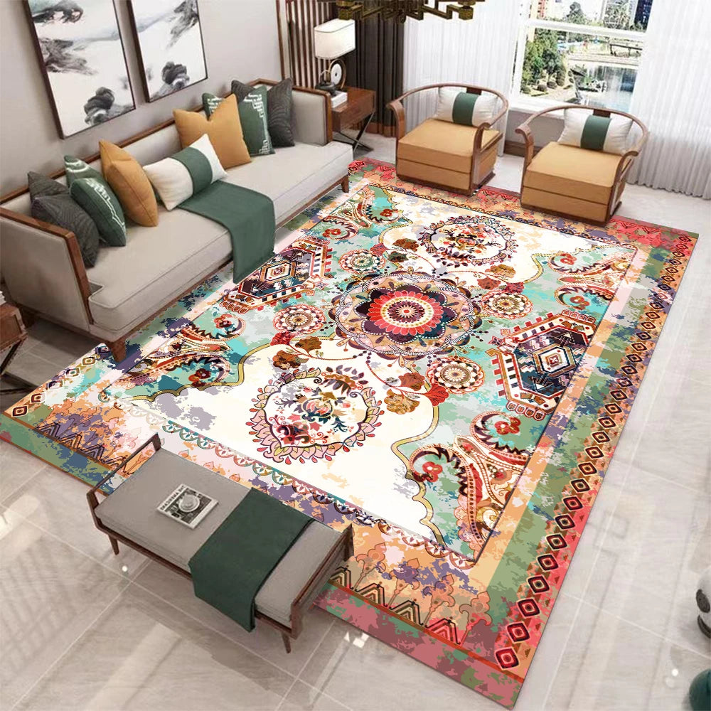 European Retro Non-Slip Living Room Carpet Rug Mat Washable