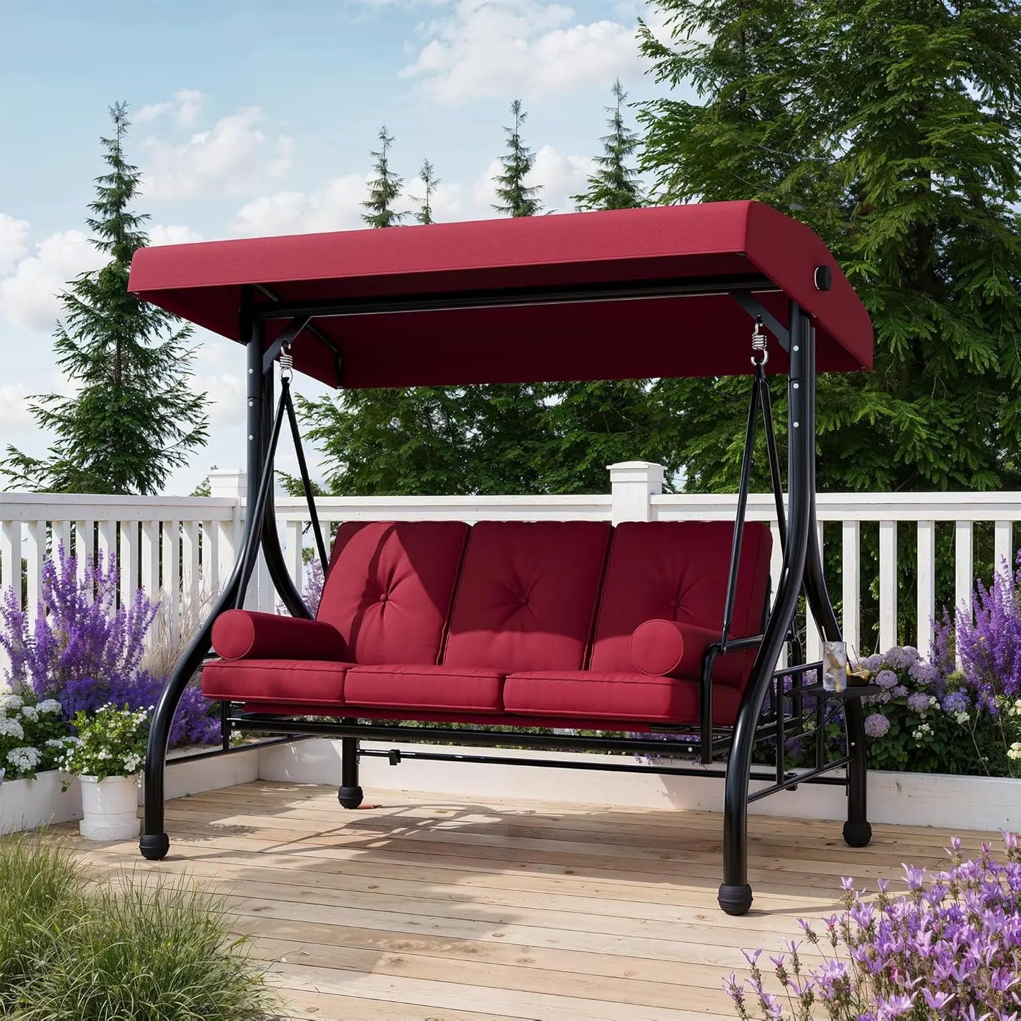 HiMISS 3-Seat Outdoor Porch Swing With Adjustable Canopy