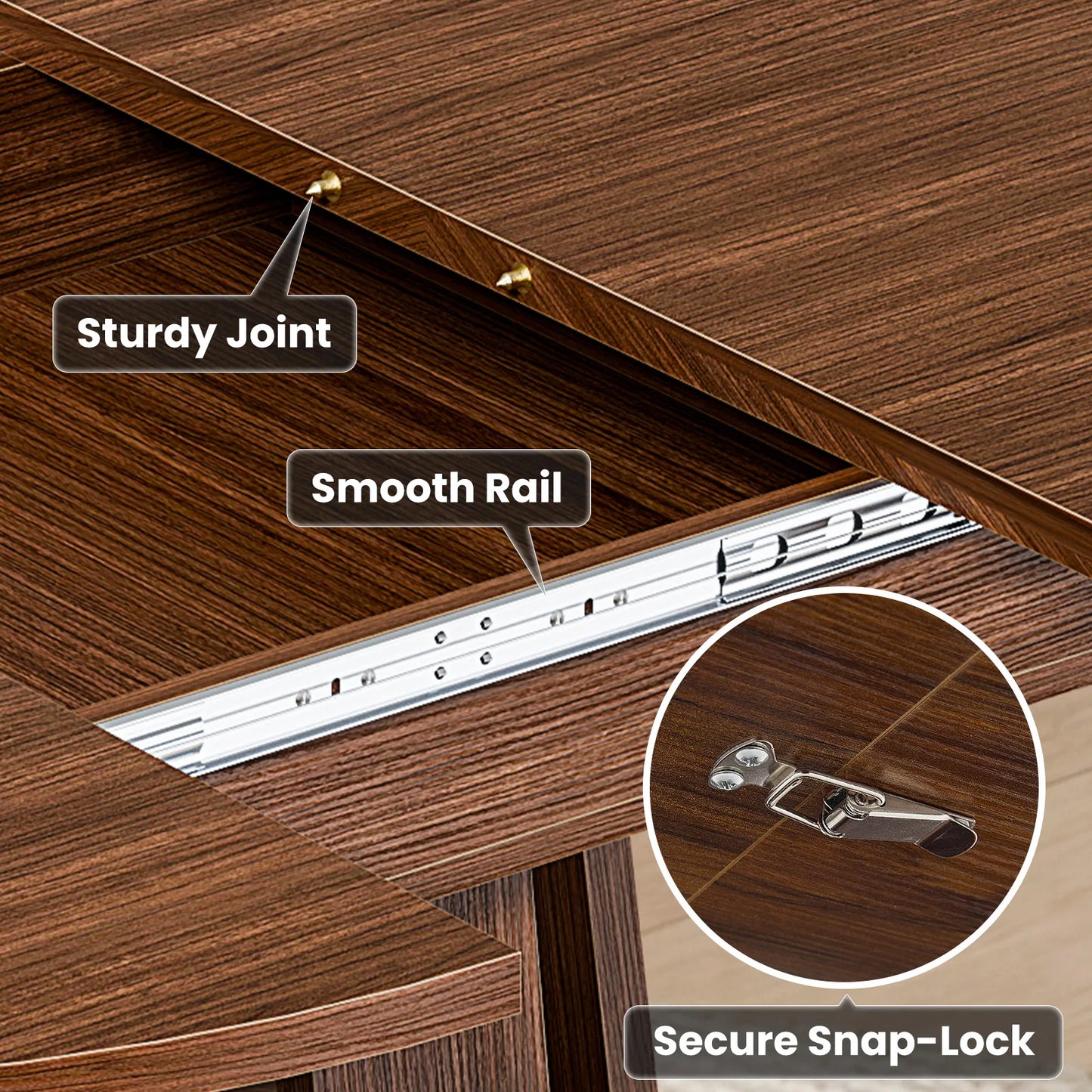 JHK Extendable Wood Round Dining Table With Storage Shelf