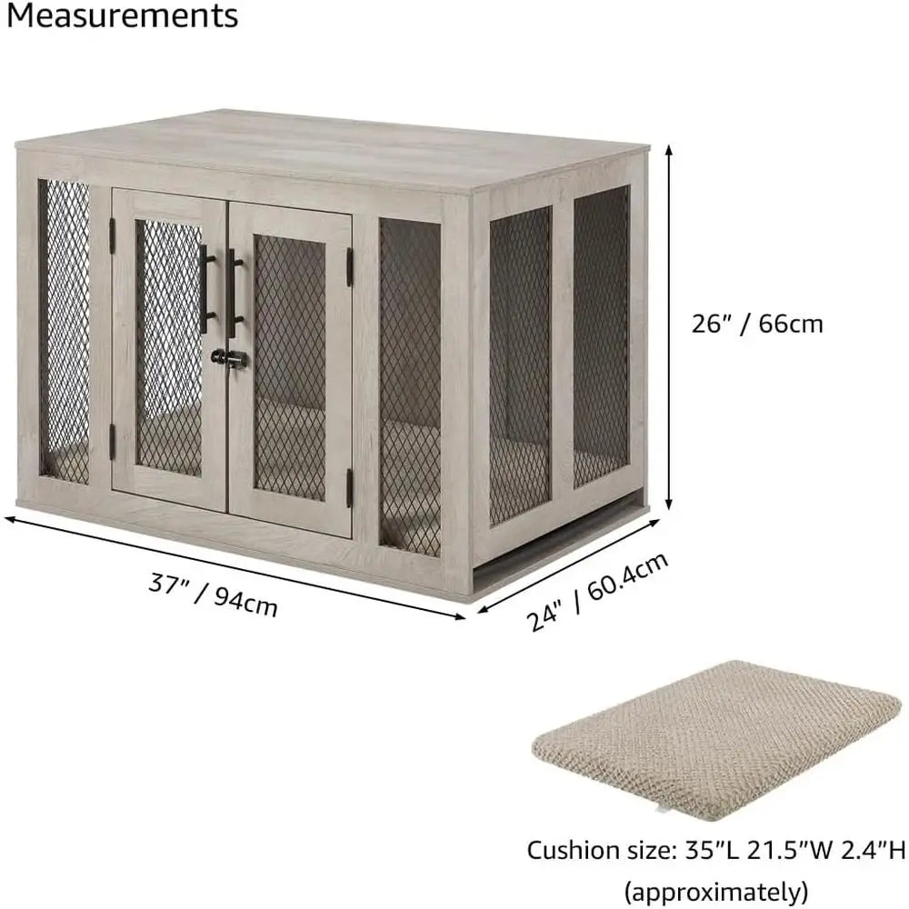 Furniture Style Dog Crate With Cushion Tray And Double Doors