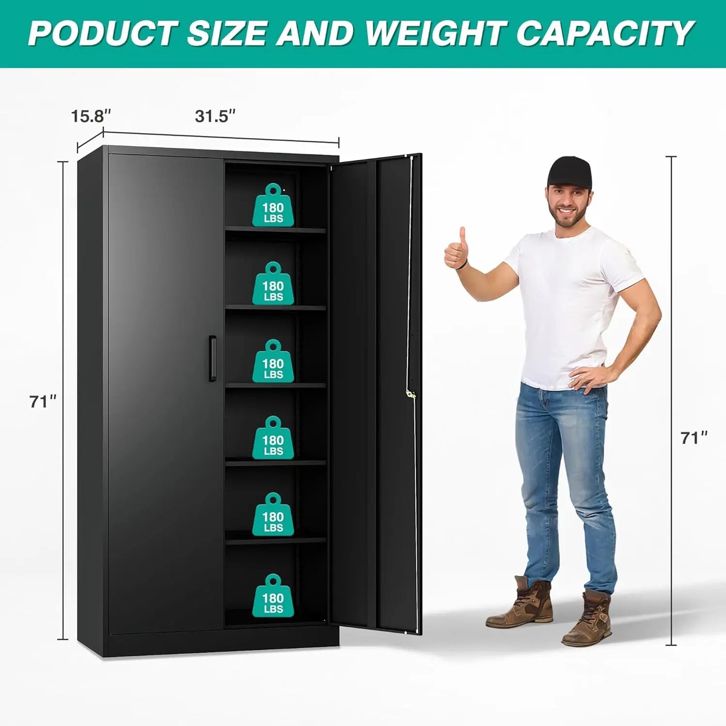 Metal Storage Cabinet with 2 Doors and 6 Shelves Black Metal Cabinet with Lock 71 Lockable Garage Storage Cabinets Locking
