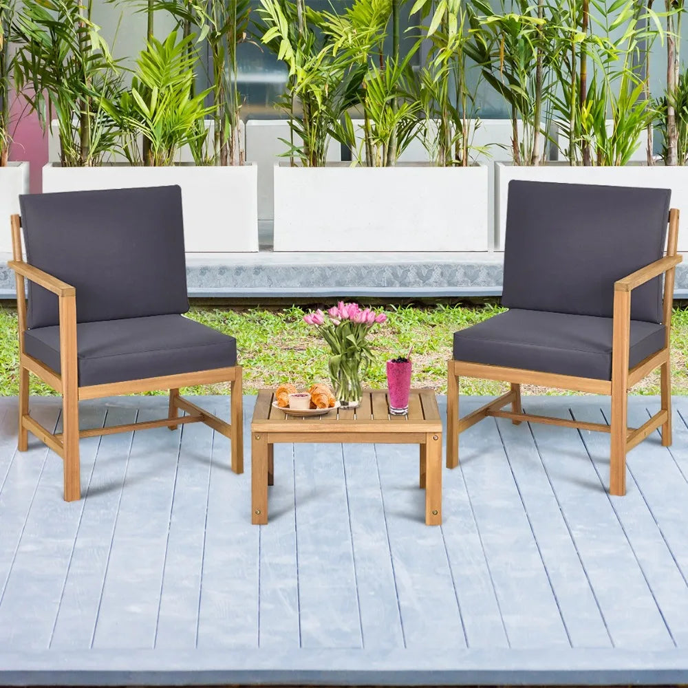 Patiojoy Solid Wood Sectional Table Chairs Set Outdoor With Cushions