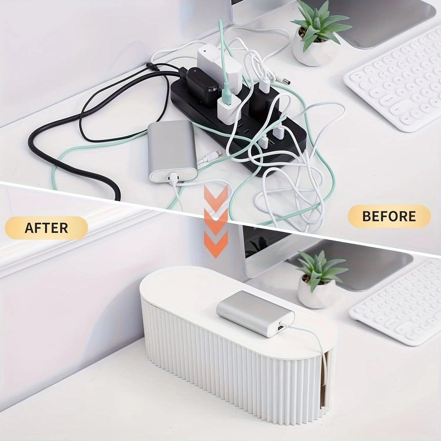 ATMDOG Cable Management Box With Lid Portable Oval Desktop Organizer