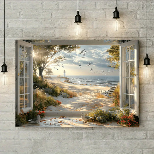 Coastal Landscape Lighthouse Seascape Canvas Art With Wooden Frame
