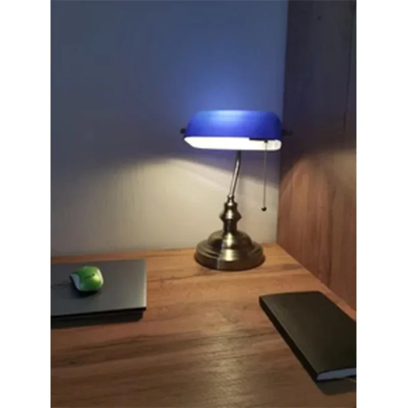 Newrays Glass Banker Desk Lamp With Zipper Switch Iron Base