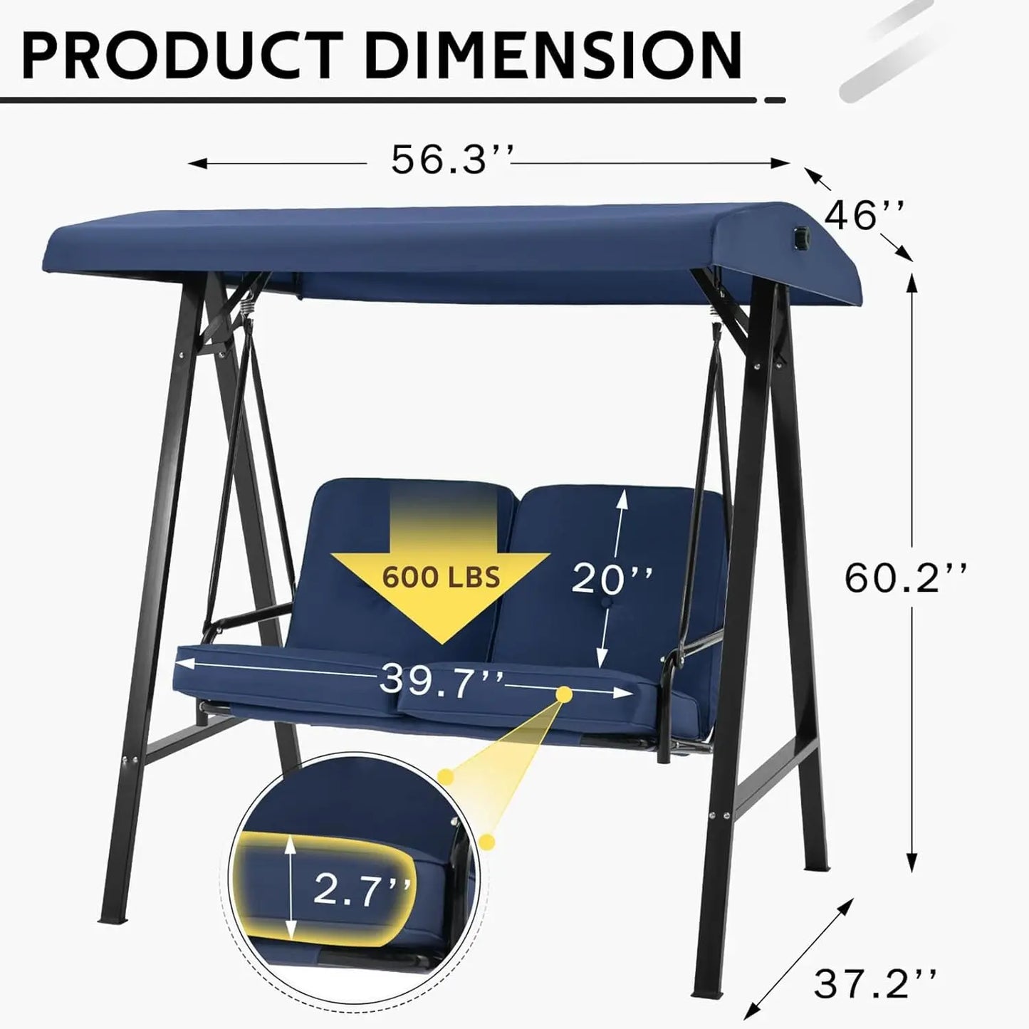 Durable Outdoor Patio Swing Chair With Adjustable Canopy