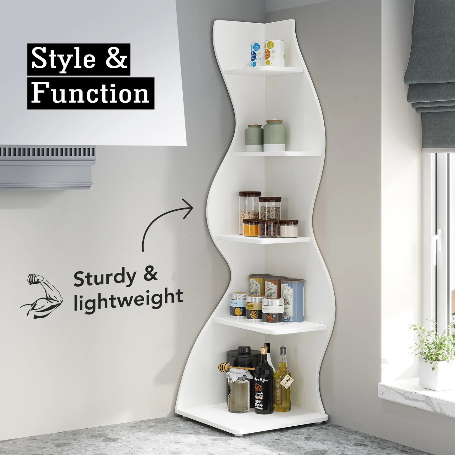 Tribesigns Corner Shelf 5-Tier Wall Bookshelf Plant Stand