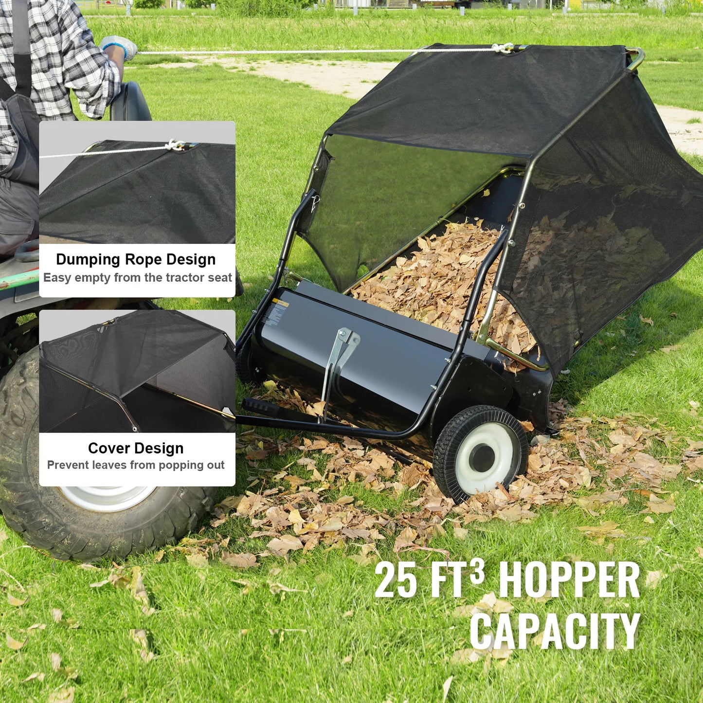 SucceBuy Tow Behind Lawn Sweeper Large Capacity Heavy Duty Leaf Grass Collector