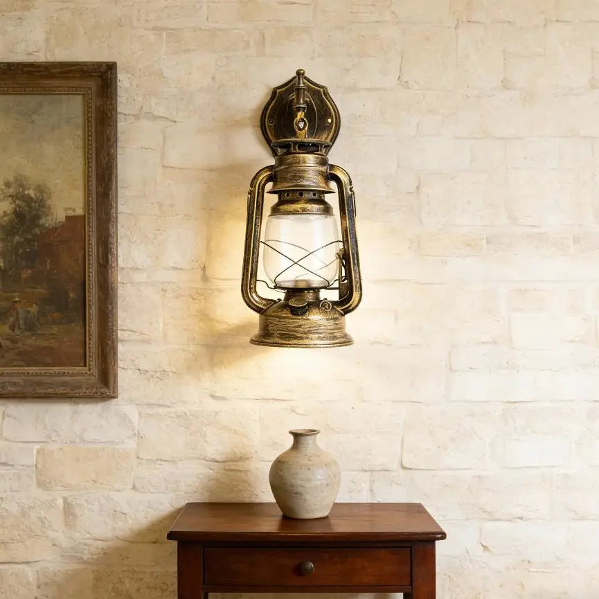 Bymaocar Industrial Antique Bronze Plastic Lantern Sconce Indoor Garden Porch Exterior Wall Light for Home Yard Patio Decor