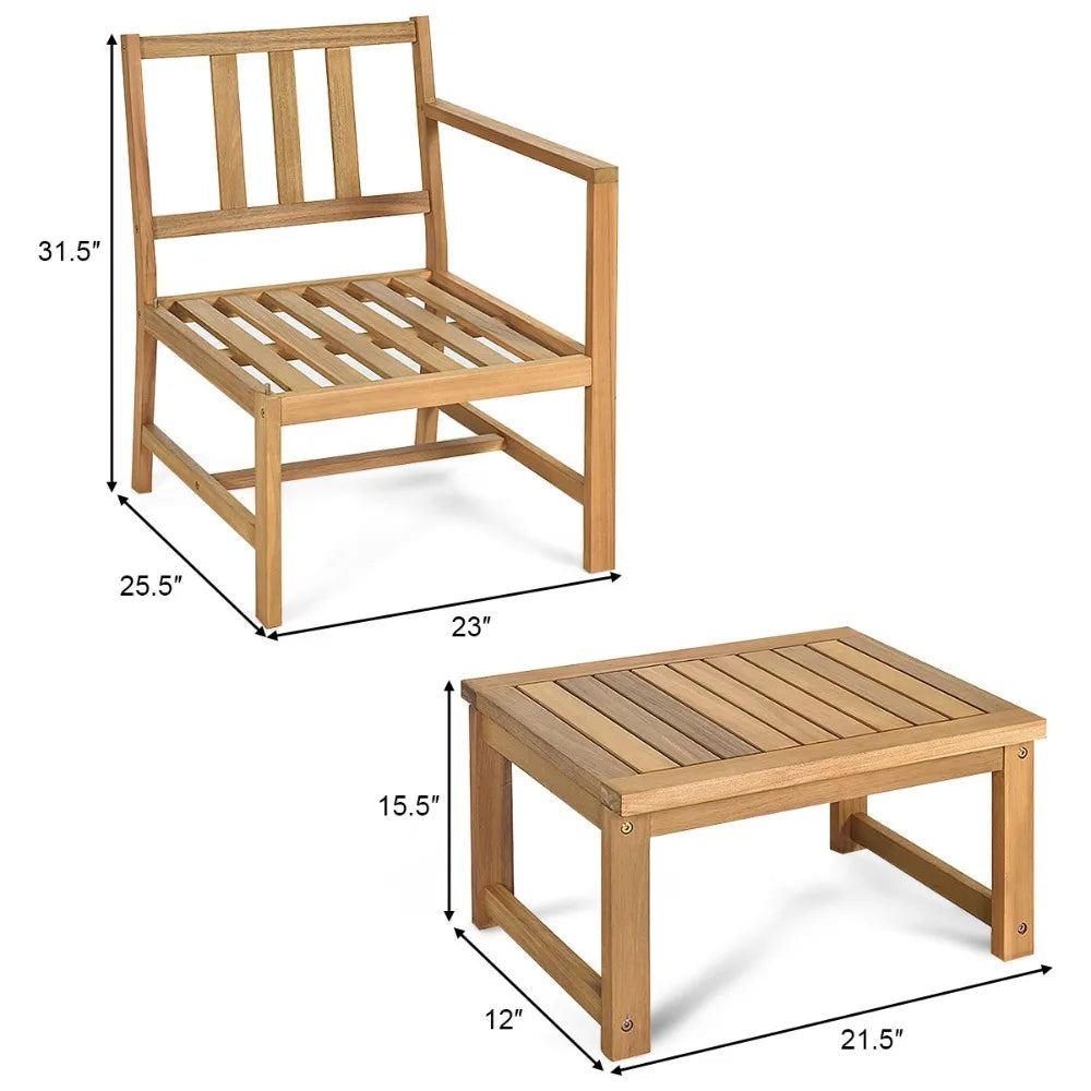 Patiojoy Solid Wood Sectional Table Chairs Set Outdoor With Cushions