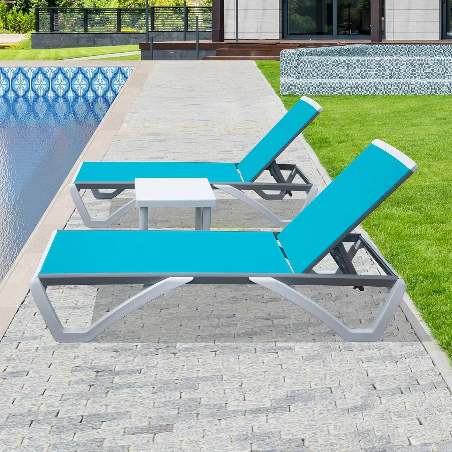 Aluminum Outdoor Lounge Chair Set of 3 With Wheels