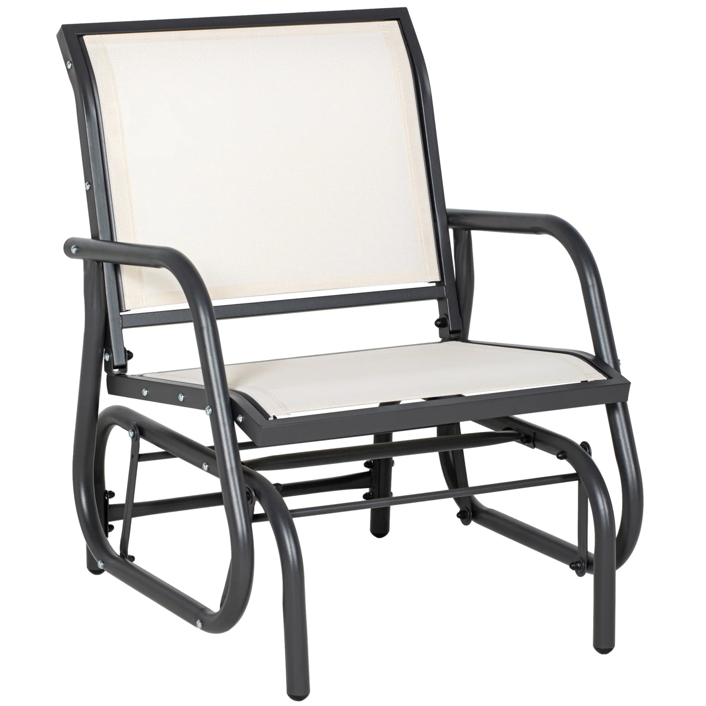 Outdoor Glider Chair, Swing Chair with Breathable Mesh Fabric, Curved Armrests and Steel Frame for Porch, Garden, Poolside, Balcony, Cream