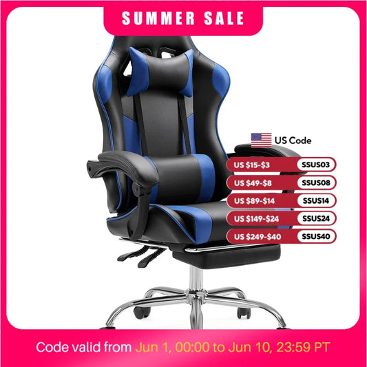 JHK Ergonomic Racing Gaming Chair Adjustable Swivel PU Leather with Headrest and Lumbar Support For Office Computer Living Room