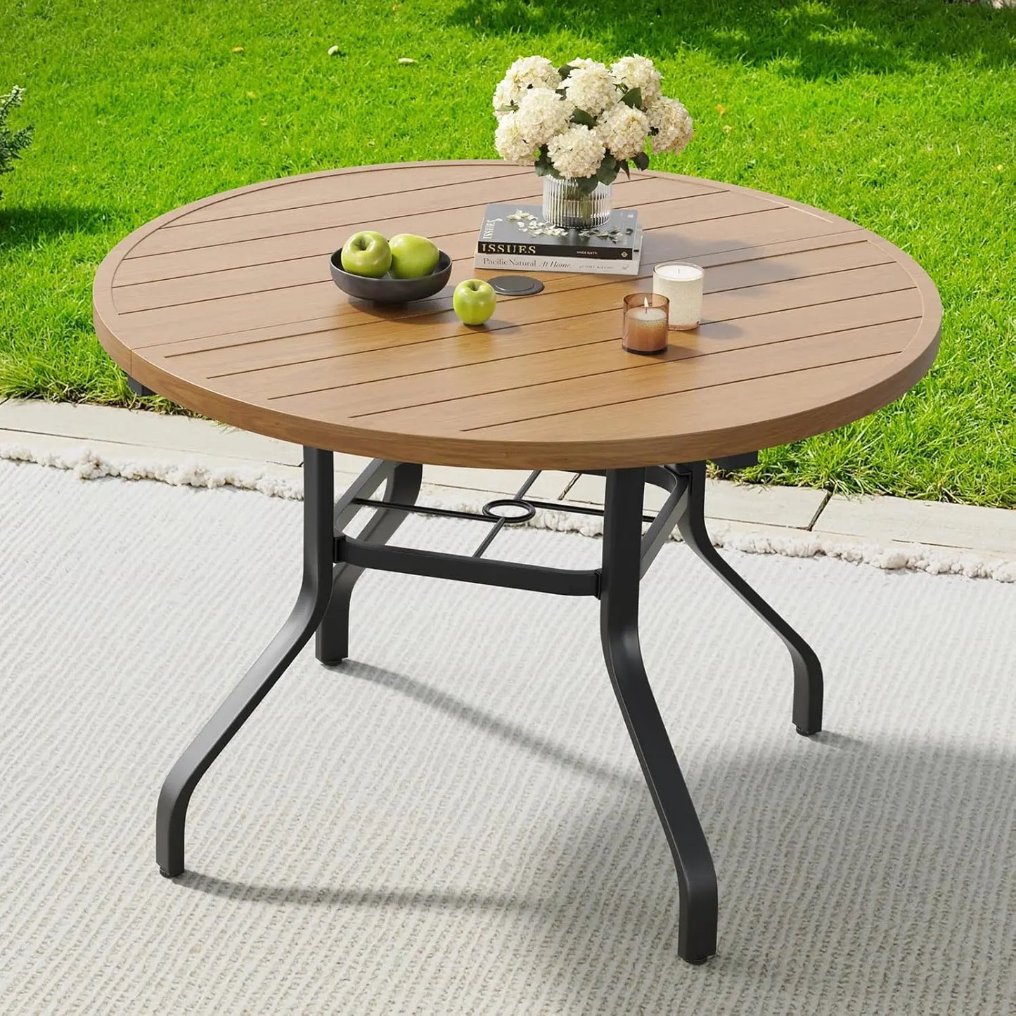 Outdoor Patio Dining Table, 41" Round Patio Table with 1.57" Umbrella Hole, Metal Tables for Patio, Graden, Backyard, Poolside